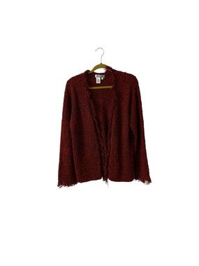 Coldwater Creek women’s Open-Front Fringe Cardigan - Burgundy